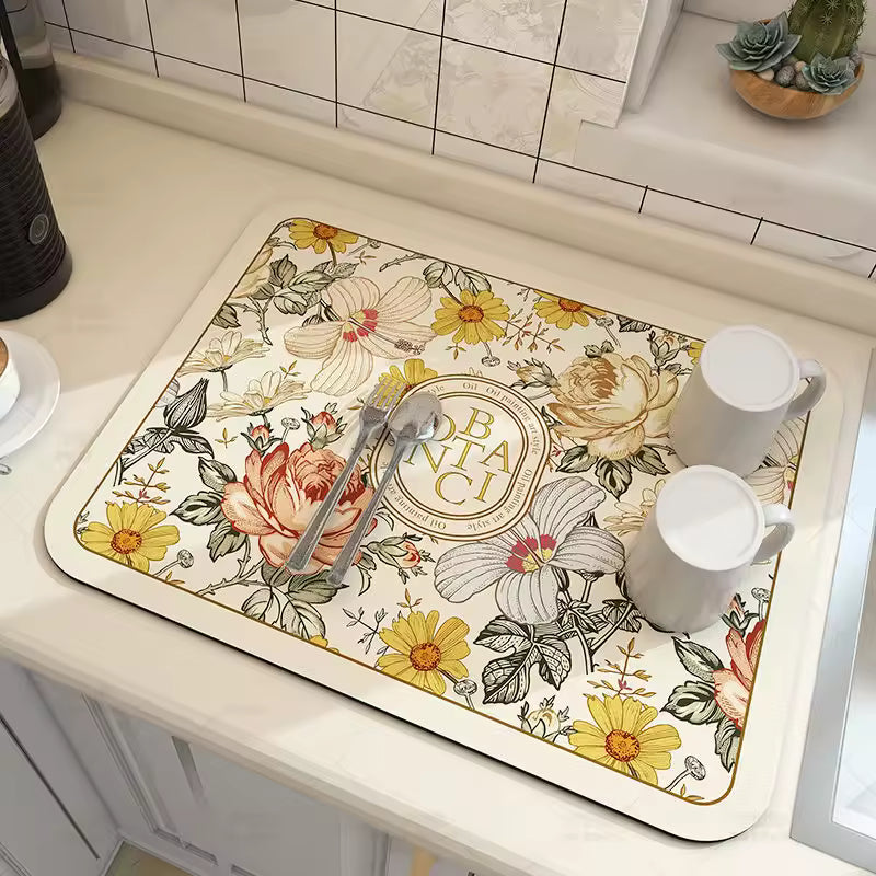 Kitchen Absorbent Mat with Anti-Slip Base – Fast Dry Dish Drainer for Sink, Coffee & Bathroom