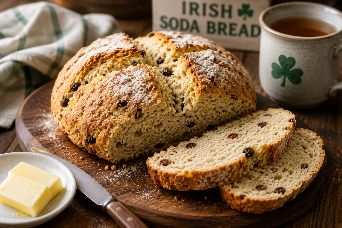 Irish soda bread fresh from the oven with golden crust