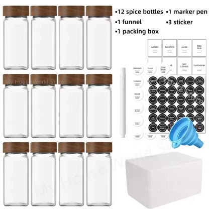 Spice Storage Containers – 13Pcs Glass Spice Jars with Bamboo Lids (4oz)