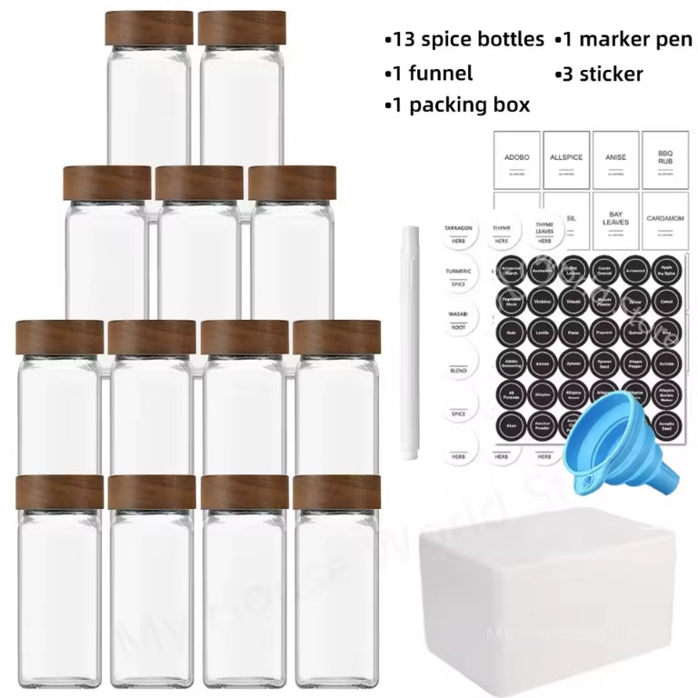 Stylish kitchen spice containers set with clear glass design
