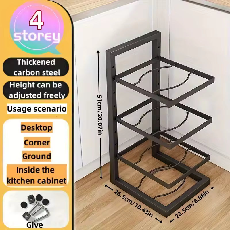 pot rack ,Adjustable Stainless Steel Pot Rack Organizer – Multi-Layer Kitchen Pot & Pan Storage Rack for Cabinet or Countertop, Heavy-Duty Space-Saving Cookware Organizer