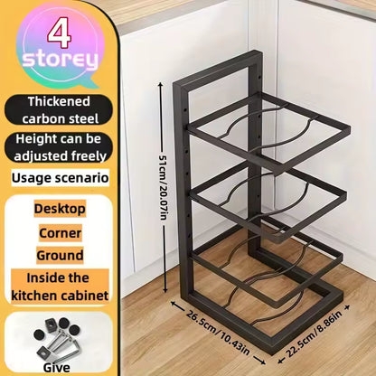 pot rack ,Adjustable Stainless Steel Pot Rack Organizer – Multi-Layer Kitchen Pot & Pan Storage Rack for Cabinet or Countertop, Heavy-Duty Space-Saving Cookware Organizer