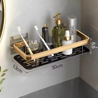 Punch-Free Wall Mounted Bathroom Shelf No Drill Shower Shelf Kitchen Storage Organizer Shampoo Holder Makeup Rack