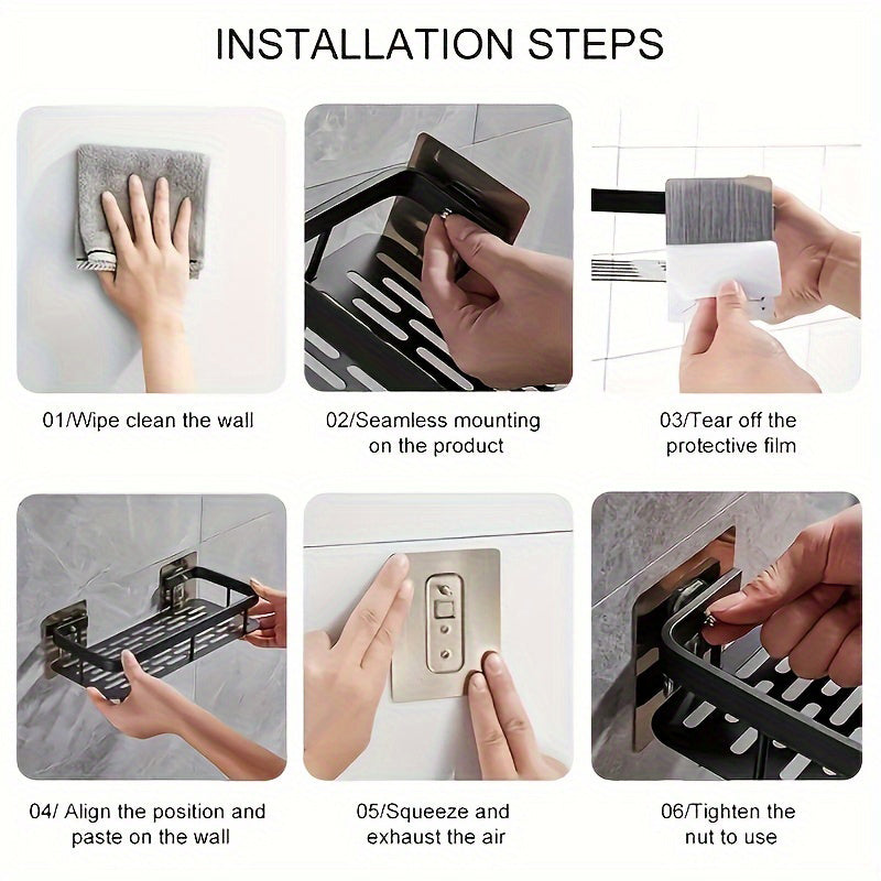 Punch-Free Wall Mounted Bathroom Shelf No Drill Shower Shelf Kitchen Storage Organizer Shampoo Holder Makeup Rack