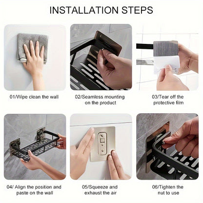 Punch-Free Wall Mounted Bathroom Shelf No Drill Shower Shelf Kitchen Storage Organizer Shampoo Holder Makeup Rack