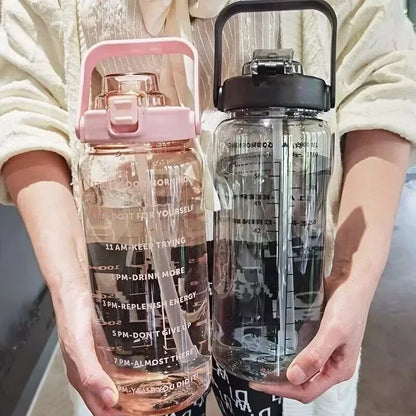 Large motivational water bottle for gym and outdoor use
