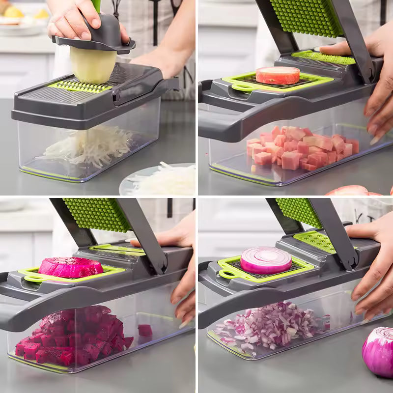 onion chopper with container and stainless steel blades