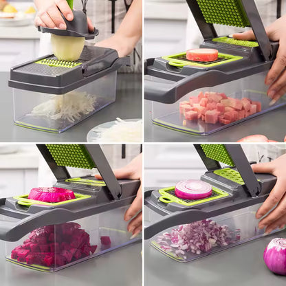 onion chopper with container and stainless steel blades