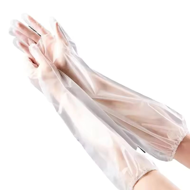 30PCS Long Arm Disposable Gloves – Waterproof CPE Arm Guard with Elastic Fit