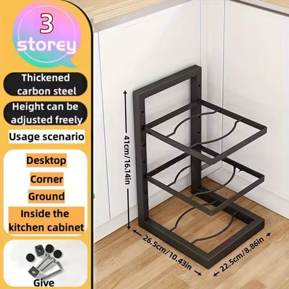 pot rack ,Adjustable Stainless Steel Pot Rack Organizer – Multi-Layer Kitchen Pot & Pan Storage Rack for Cabinet or Countertop, Heavy-Duty Space-Saving Cookware Organizer