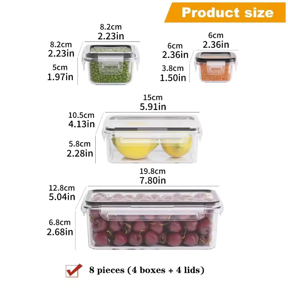 Airtight BPA-Free Food Storage Containers – 8-Piece Set with Locking Lids