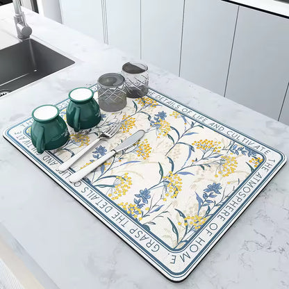 Kitchen Absorbent Mat with Anti-Slip Base – Fast Dry Dish Drainer for Sink, Coffee & Bathroom
