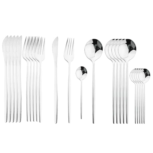 24pcs gold cutlery set with black handles
