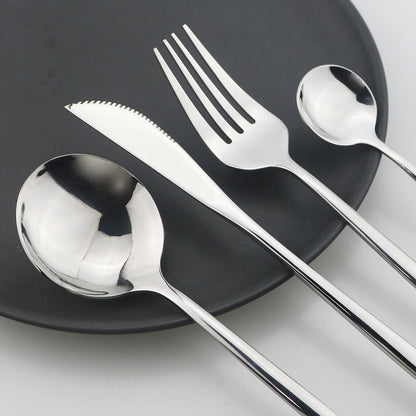 24Pcs Black Handle Gold Cutlery Set – Stainless Steel Knife, Fork & Spoon Tableware Set