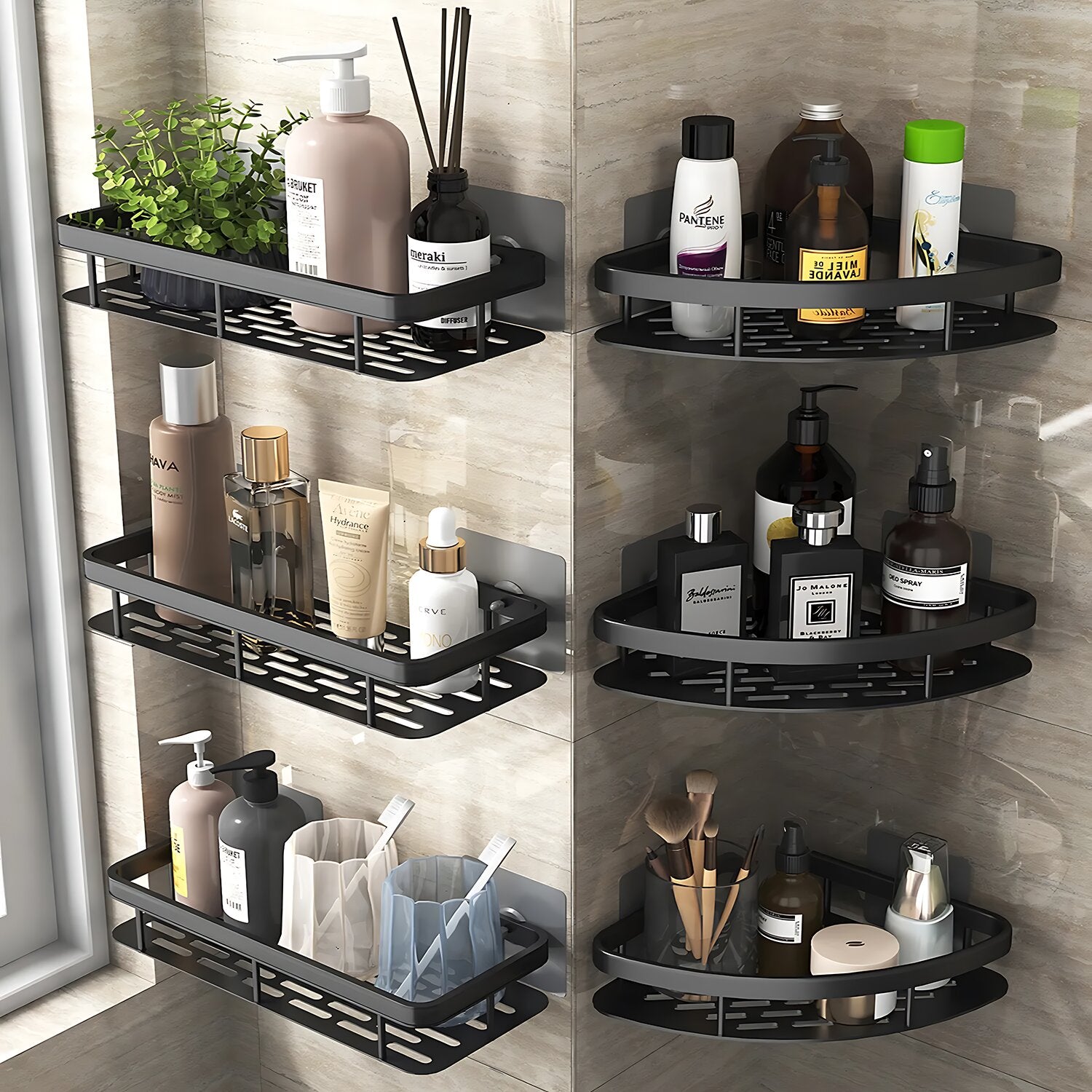 bathroom wall shelf organizer for shower and towel arrangement”