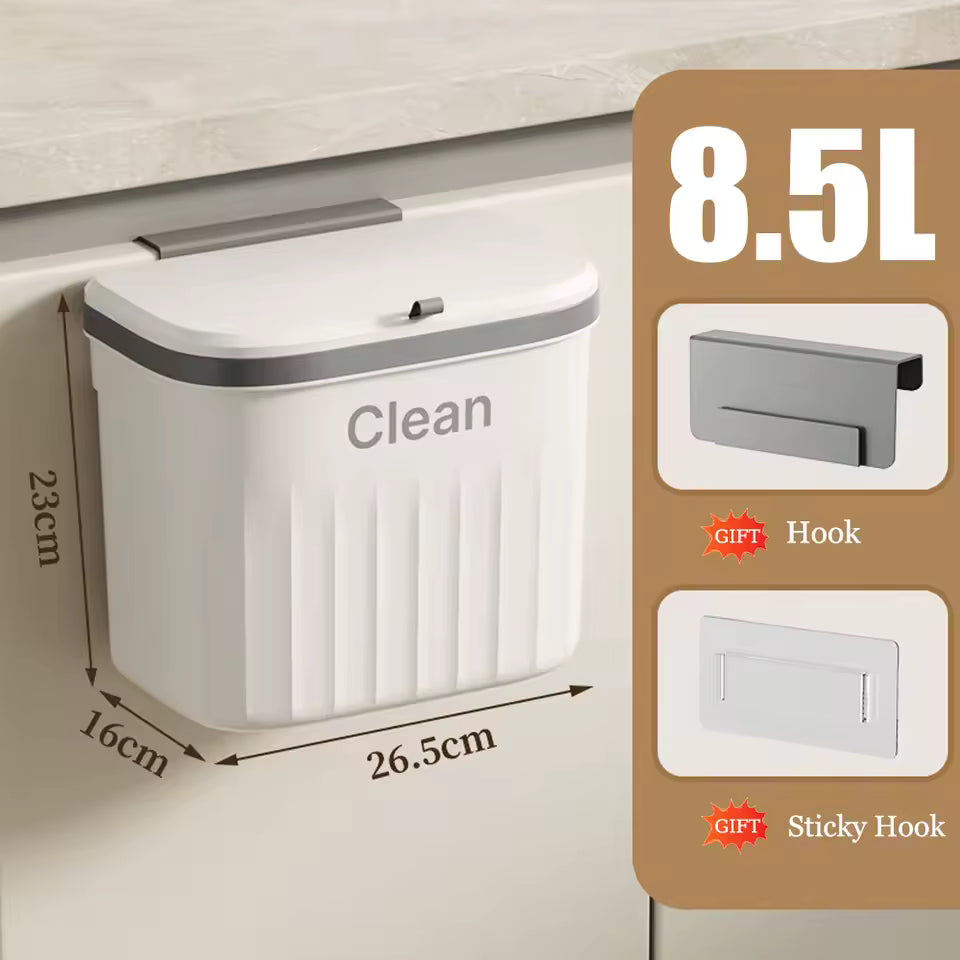 8.5L / 12L Hanging Trash Can – Wall Mounted Kitchen Cabinet Bin with Lid