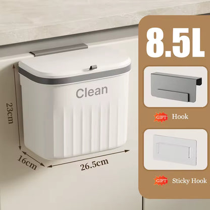 8.5L / 12L Hanging Trash Can – Wall Mounted Kitchen Cabinet Bin with Lid