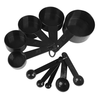 Nesting teaspoon measuring spoons neatly arranged on a kitchen counter for cooking and baking ingredient measurement