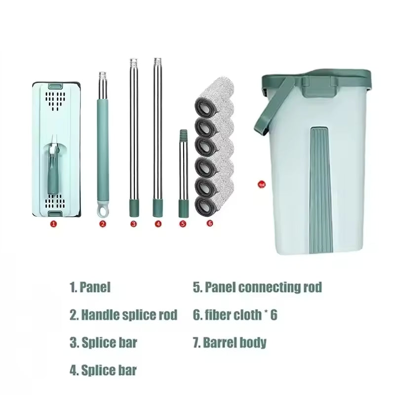 Flat Squeeze Mop with Bucket – Microfiber Floor Cleaning Mop, Easy Wring System, Wet & Dry Mop for Hardwood & Laminate Floors
