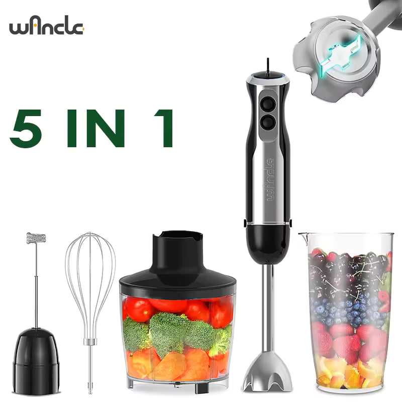 Wancle stick blender blending soup in pot