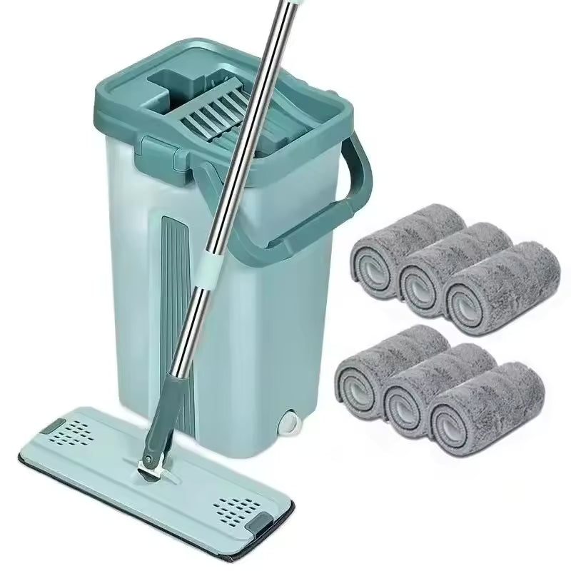 household flat squeeze mop with bucket easy wringer floor cleaning tool”