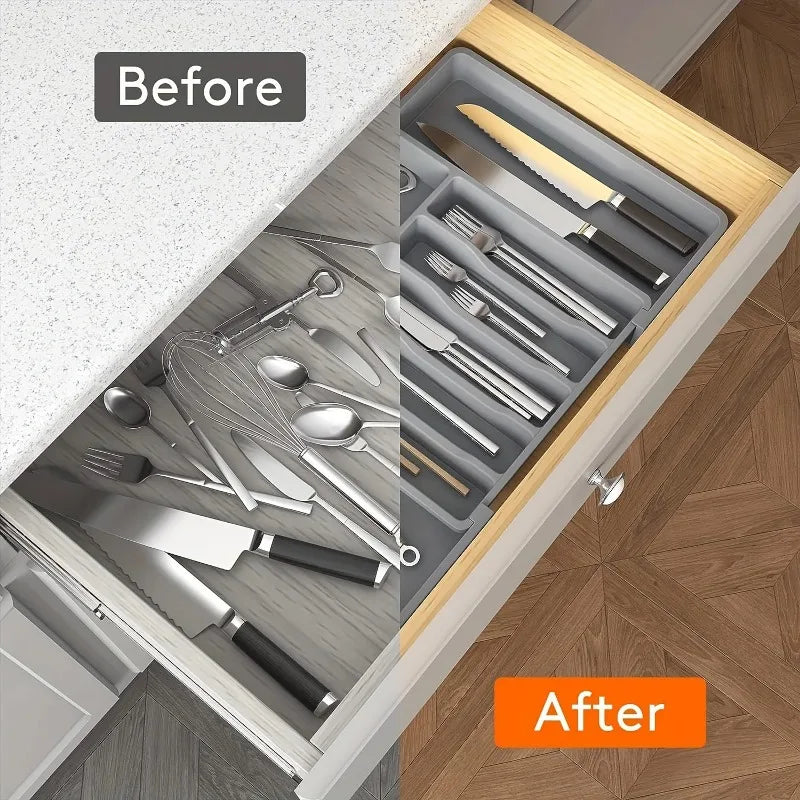 Expandable Cutlery Drawer Organizer – Adjustable Kitchen Utensil Tray with Compartments