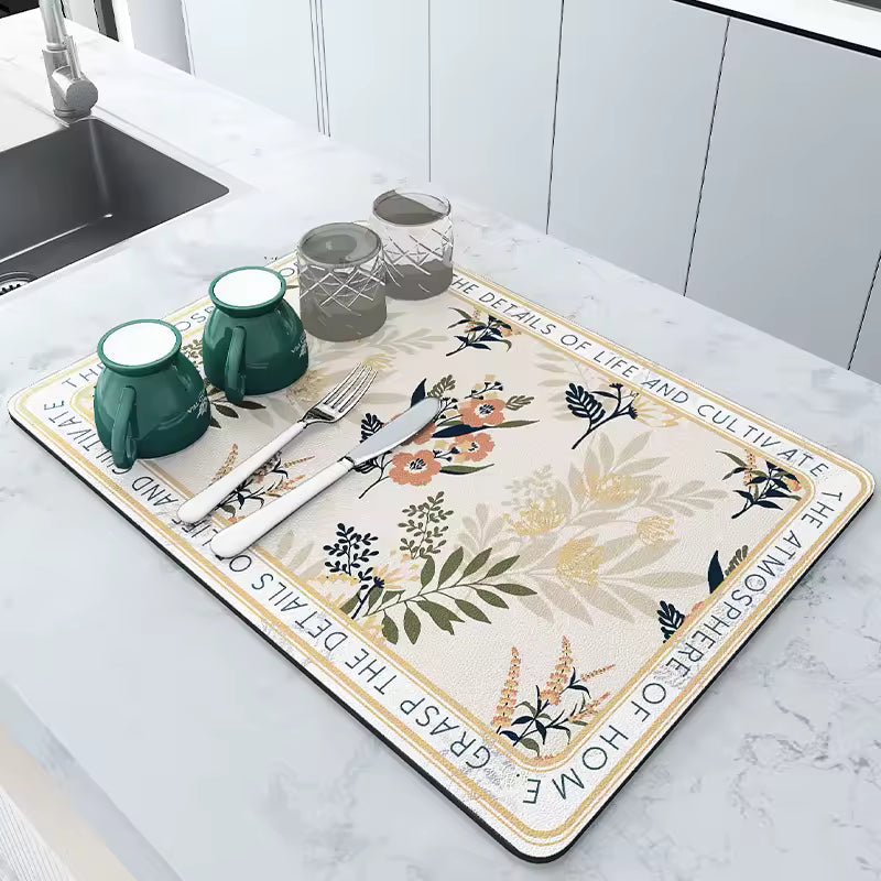 Kitchen Absorbent Mat with Anti-Slip Base – Fast Dry Dish Drainer for Sink, Coffee & Bathroom