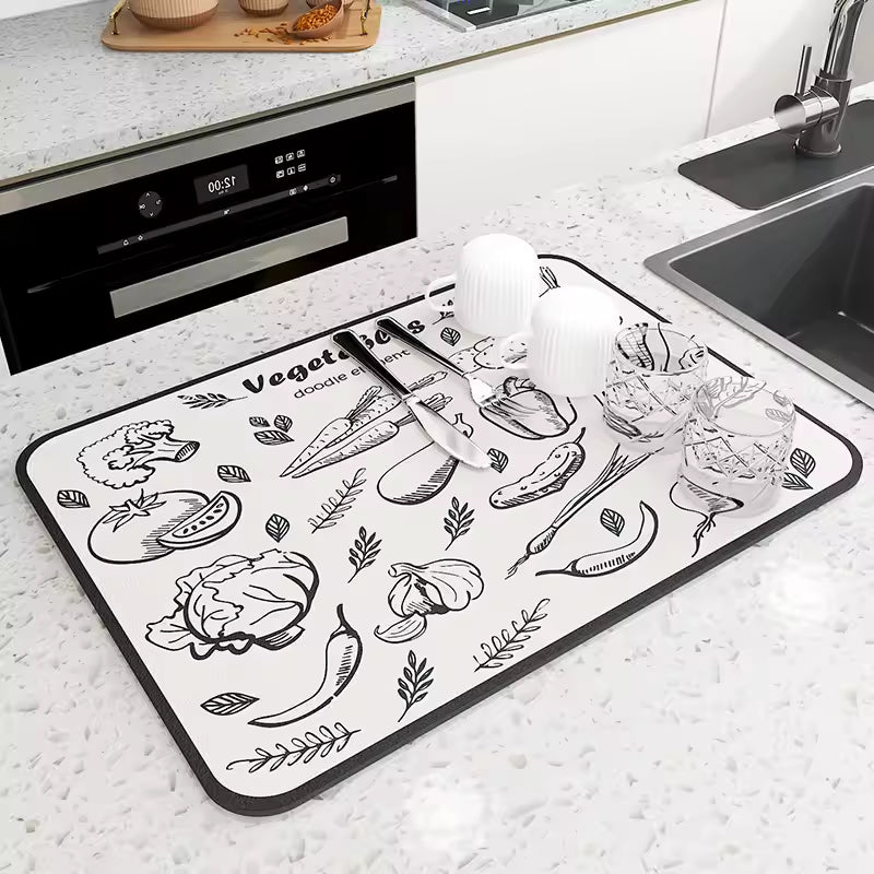 kitchen counter mat for drying dishes cups and utensils”