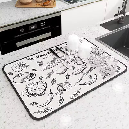 kitchen counter mat for drying dishes cups and utensils”