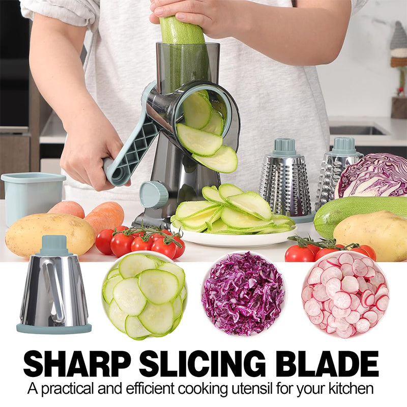 3-in-1 Rotary Cheese Grater & Vegetable Slicer | Manual Nut & Peanut Grinder Kitchen Tool