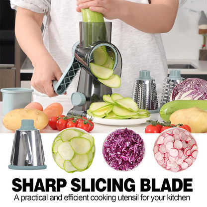 3-in-1 Rotary Cheese Grater & Vegetable Slicer | Manual Nut & Peanut Grinder Kitchen Tool