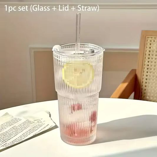 clear glass cup with lid for juice and tea