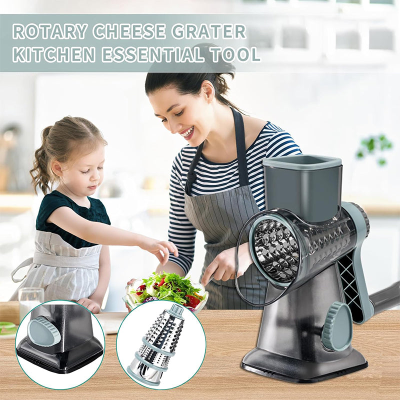 3-in-1 Rotary Cheese Grater & Vegetable Slicer | Manual Nut & Peanut Grinder Kitchen Tool