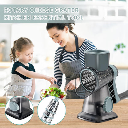 3-in-1 Rotary Cheese Grater & Vegetable Slicer | Manual Nut & Peanut Grinder Kitchen Tool