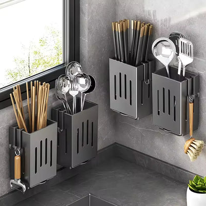 Punch free adhesive kitchen utensil rack easy no drill installation