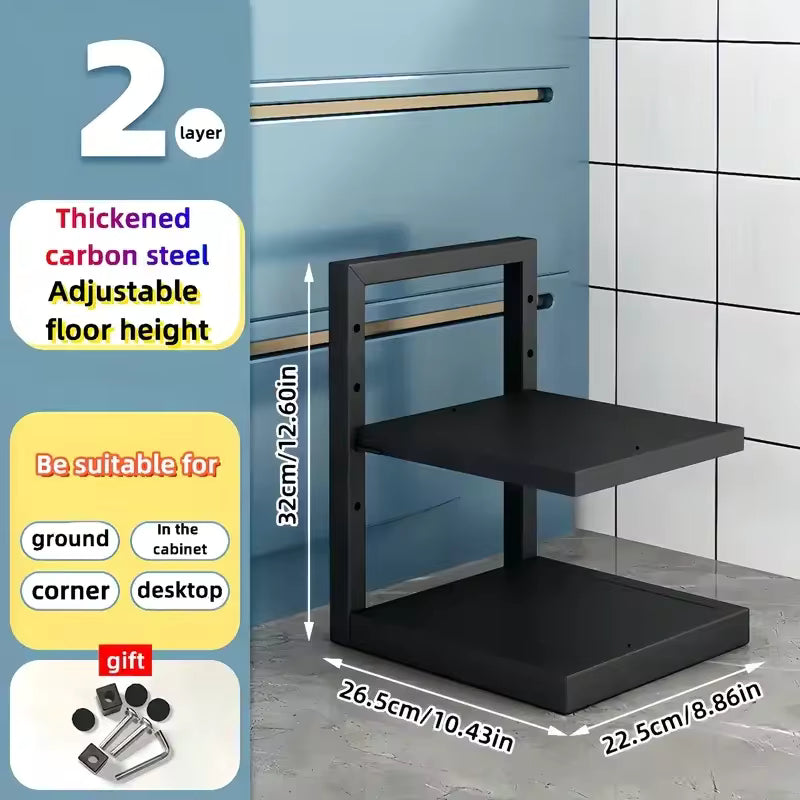 Heavy-duty stainless steel cookware organizer rack for pots, pans, and lids with space-saving multi-tier design