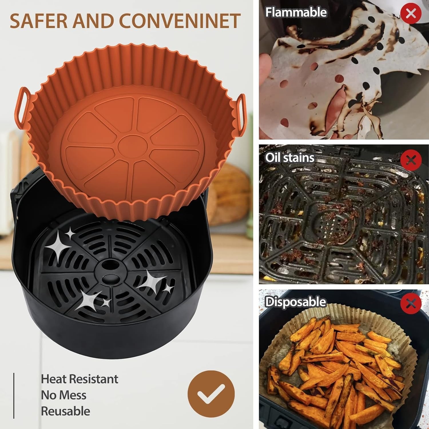 Eco friendly silicone air fryer basket for healthy cooking