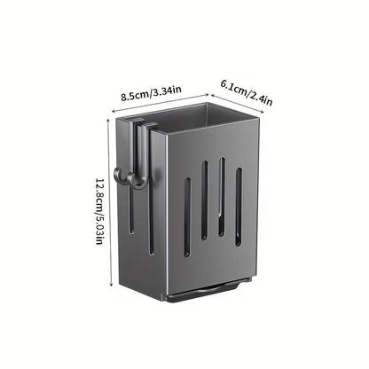 Kitchen Wall Mounted Chopstick Holder Rack – Punch-Free Cutlery Organizer with Drain Tray & Hooks