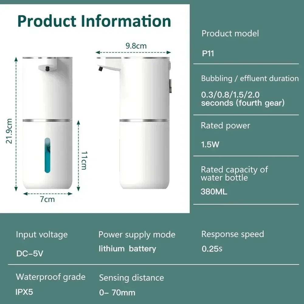 380ML Automatic Foam Soap Dispenser – Smart Touchless Hand Washing Machine (USB Rechargeable)