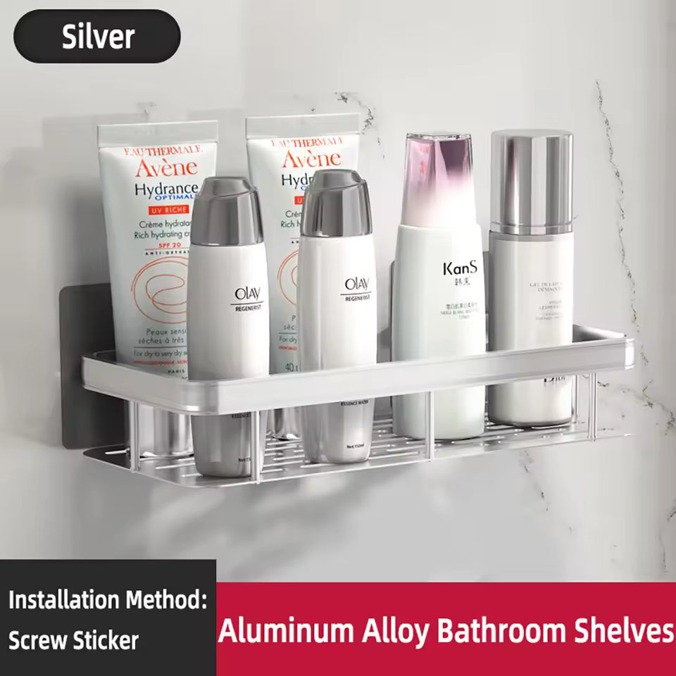 Bathroom Wall Mounted Shower Shelf – No Drill Shampoo Rack & Towel Storage Organizer
