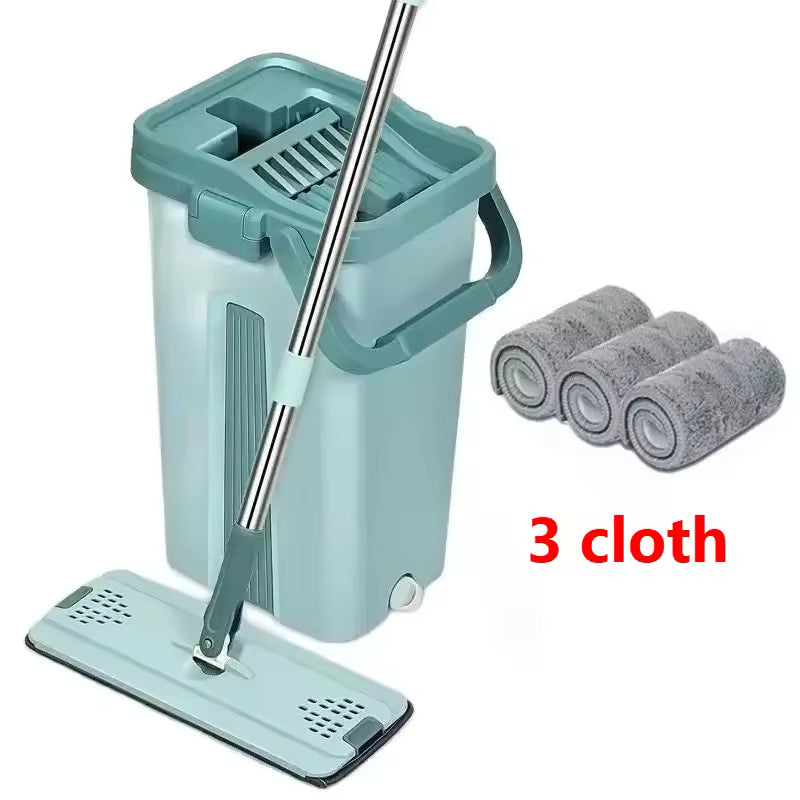 Flat Squeeze Mop with Bucket – Microfiber Floor Cleaning Mop, Easy Wring System, Wet & Dry Mop for Hardwood & Laminate Floors