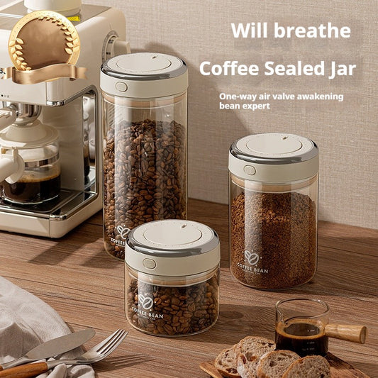 black vacuum coffee canister with one-way air valve and sealing lid”