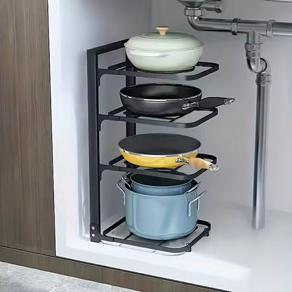 pot rack ,Adjustable Stainless Steel Pot Rack Organizer – Multi-Layer Kitchen Pot & Pan Storage Rack for Cabinet or Countertop, Heavy-Duty Space-Saving Cookware Organizer