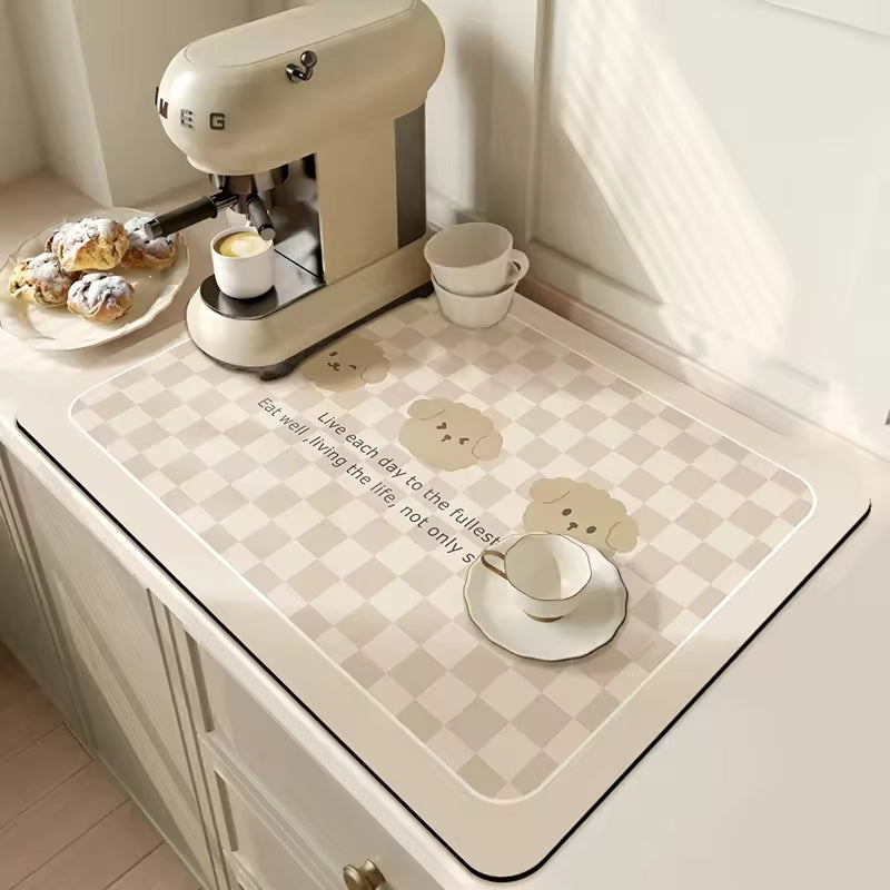 Kitchen Absorbent Mat with Anti-Slip Base – Fast Dry Dish Drainer for Sink, Coffee & Bathroom