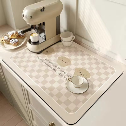 Kitchen Absorbent Mat with Anti-Slip Base – Fast Dry Dish Drainer for Sink, Coffee & Bathroom