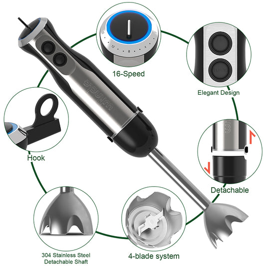 Close-up of 1000W motor hand blender control panel