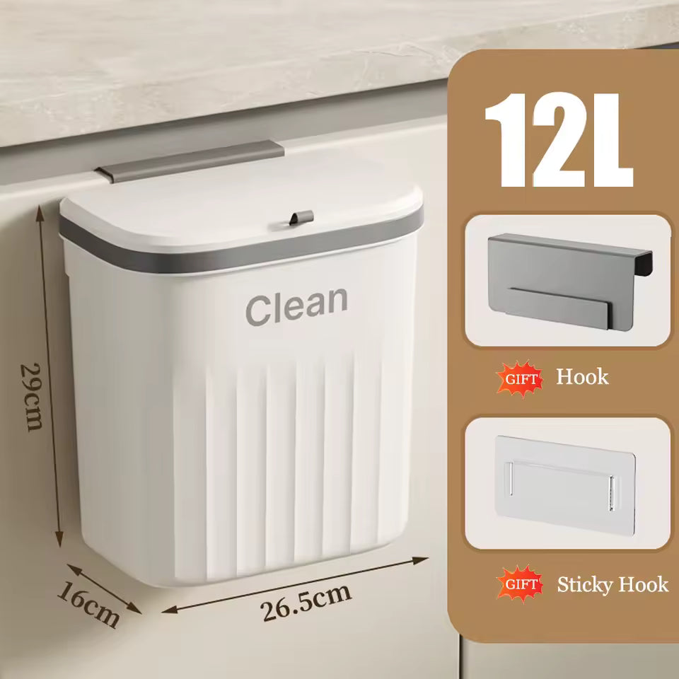 Hanging trash can wall mounted kitchen cabinet bin with lid 8.5L 12L