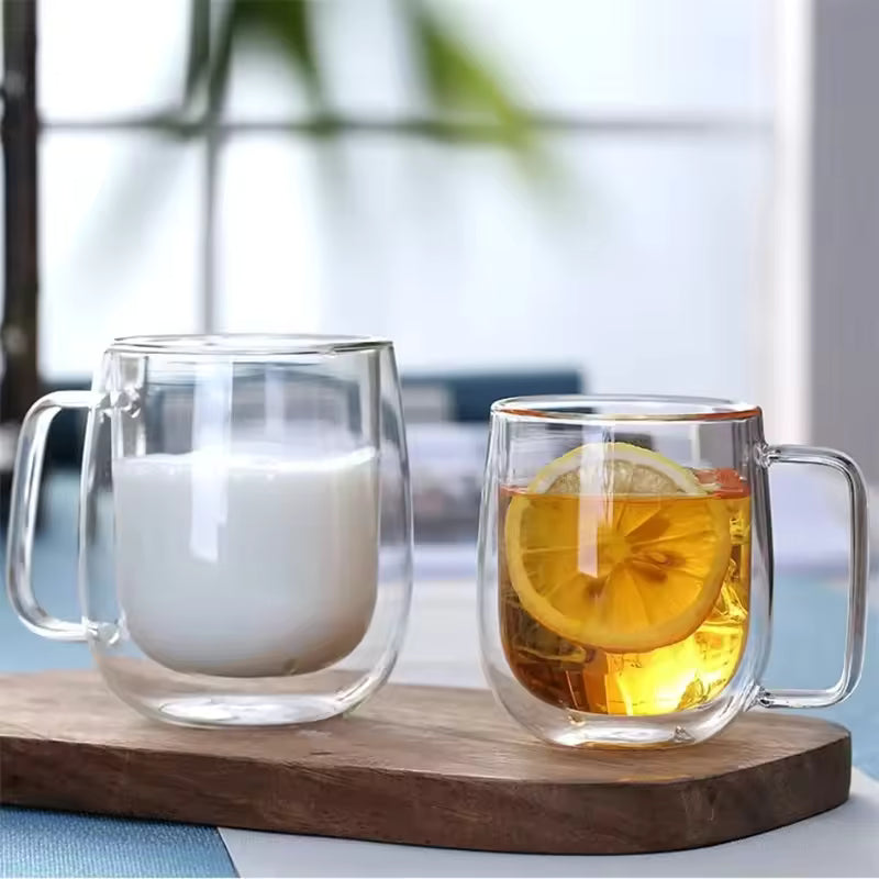 clear glass tea and milk cup modern design