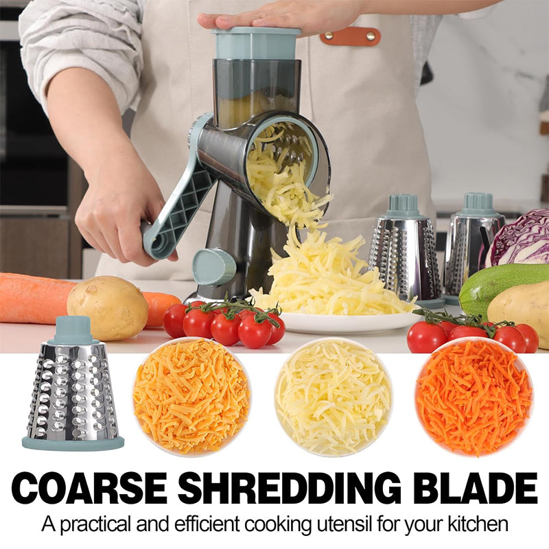 3-in-1 Rotary Cheese Grater & Vegetable Slicer | Manual Nut & Peanut Grinder Kitchen Tool