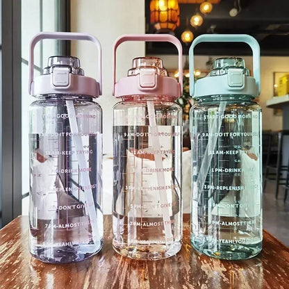 2L water bottle with time marker and straw for fitness